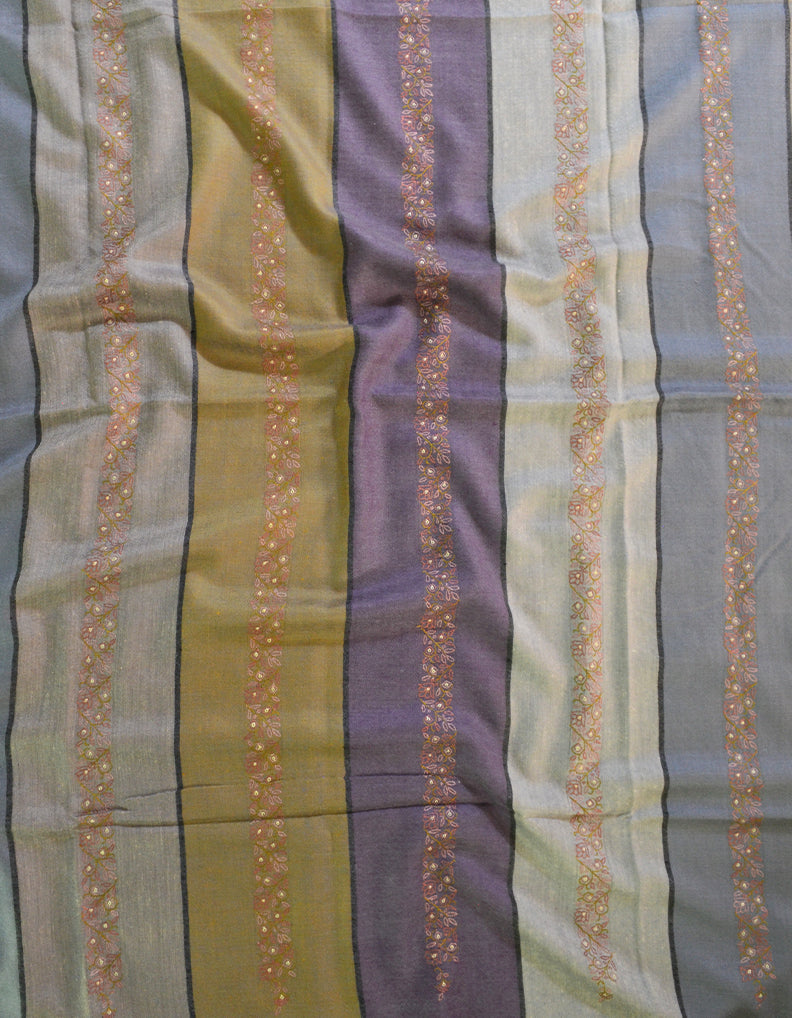 Pattern Based Multicoloured Pashmina Shawl In Sozni 6516
