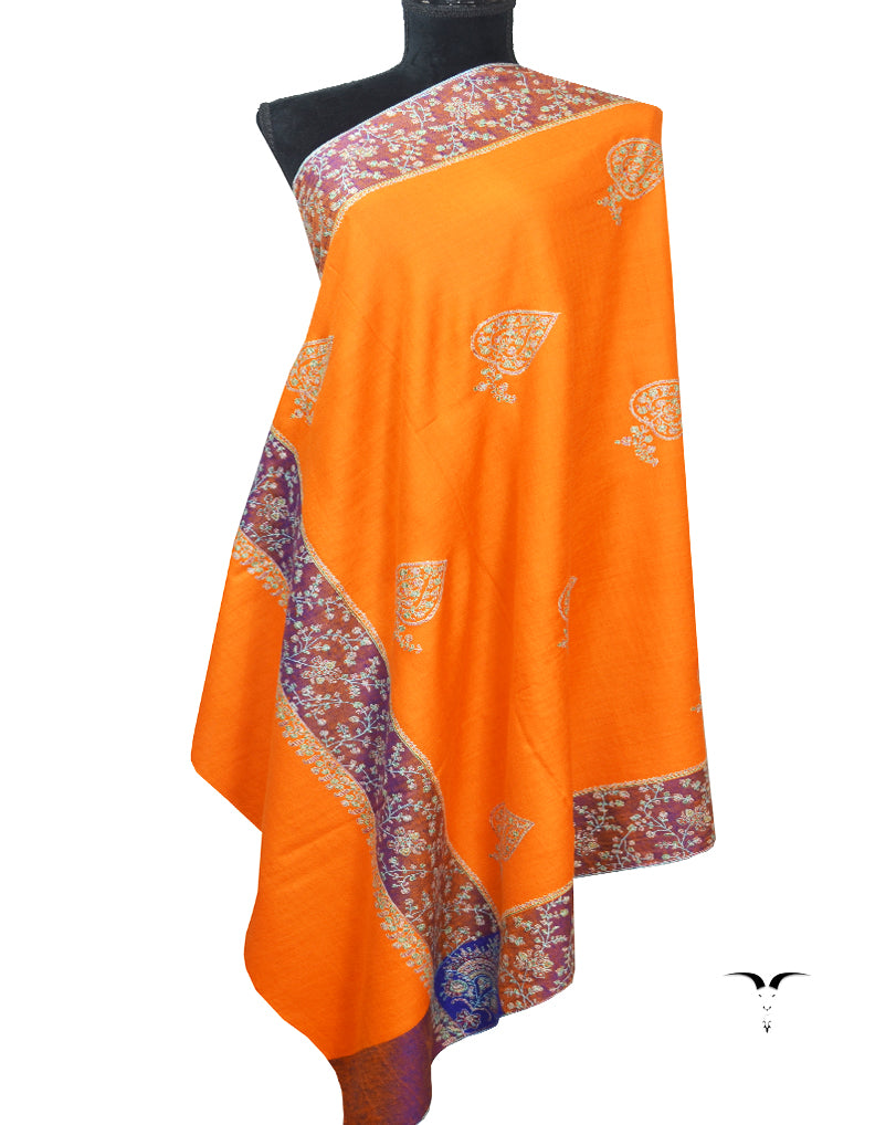 Orange, Blue & Purple Pashmina Shawl With Sozni 6724