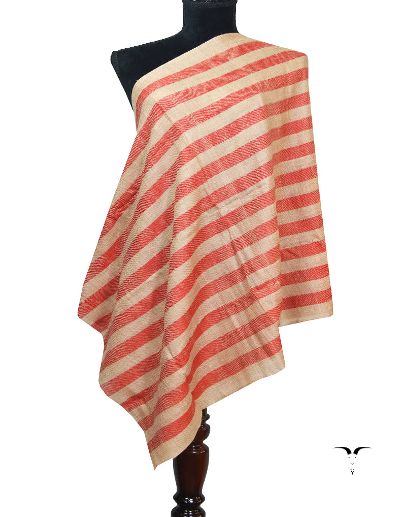 Red & Natural Striped Pashmina Stole 6740