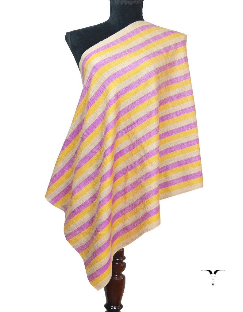 Purple, Yellow & Natural Striped Pashmina Stole 6743