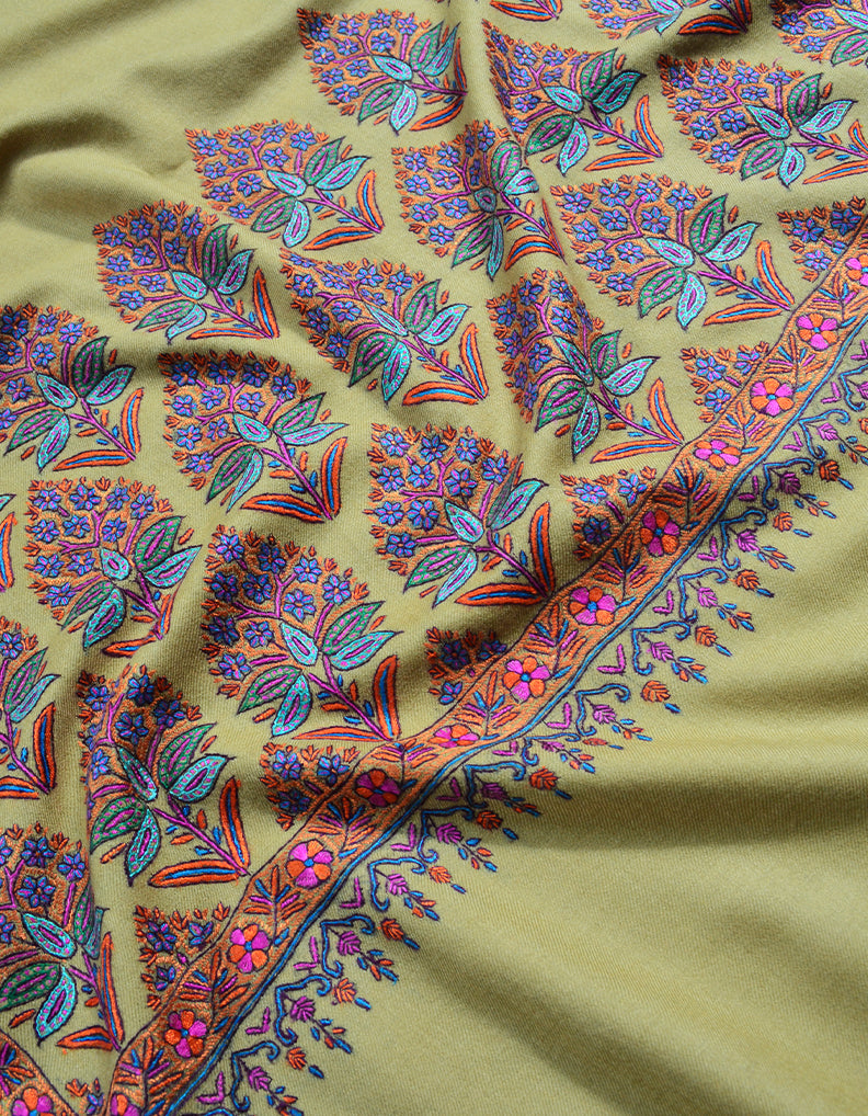 Beige Pashmina Shawl In Sozni Embroidery 6793