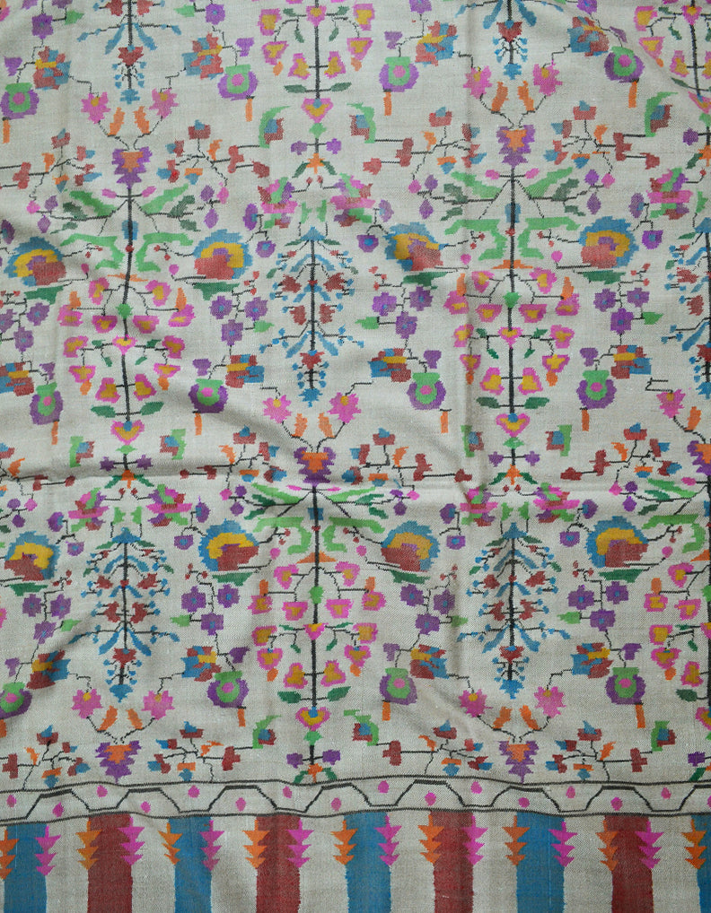 White Kani Pashmina Shawl In Sozni Embroidery 6795