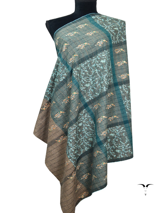 Multicoloured Pashmina Shawl In Hues Of Blue With Sozni 6802