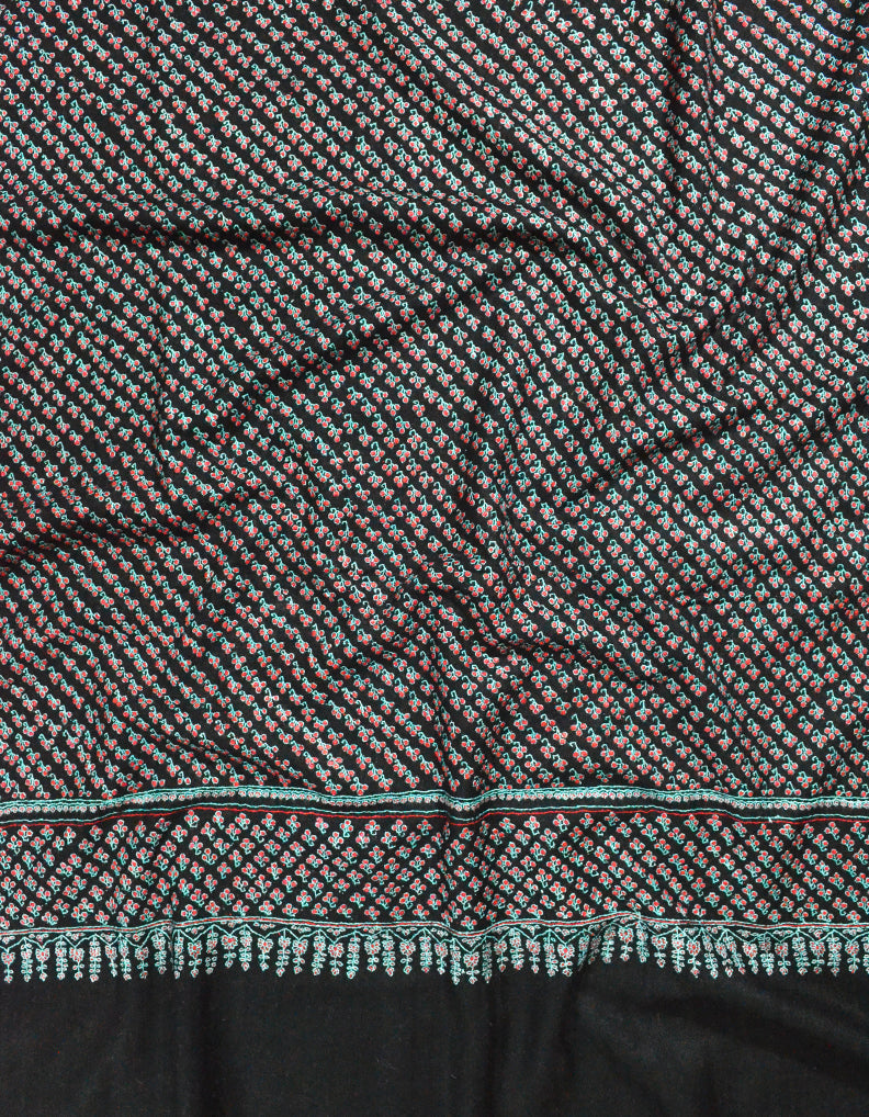Black Pashmina Shawl In Sozni Embroidery 6823
