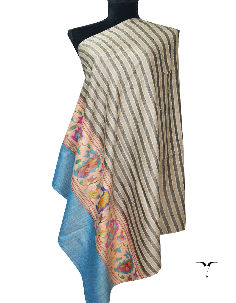 Striped Multicoloured Kani Pashmina Shawl In Sozni 6850