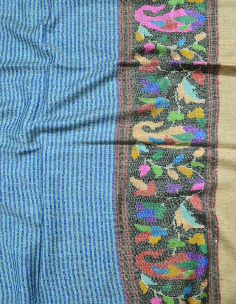 Striped Multicoloured Kani Pashmina Shawl In Sozni 6854