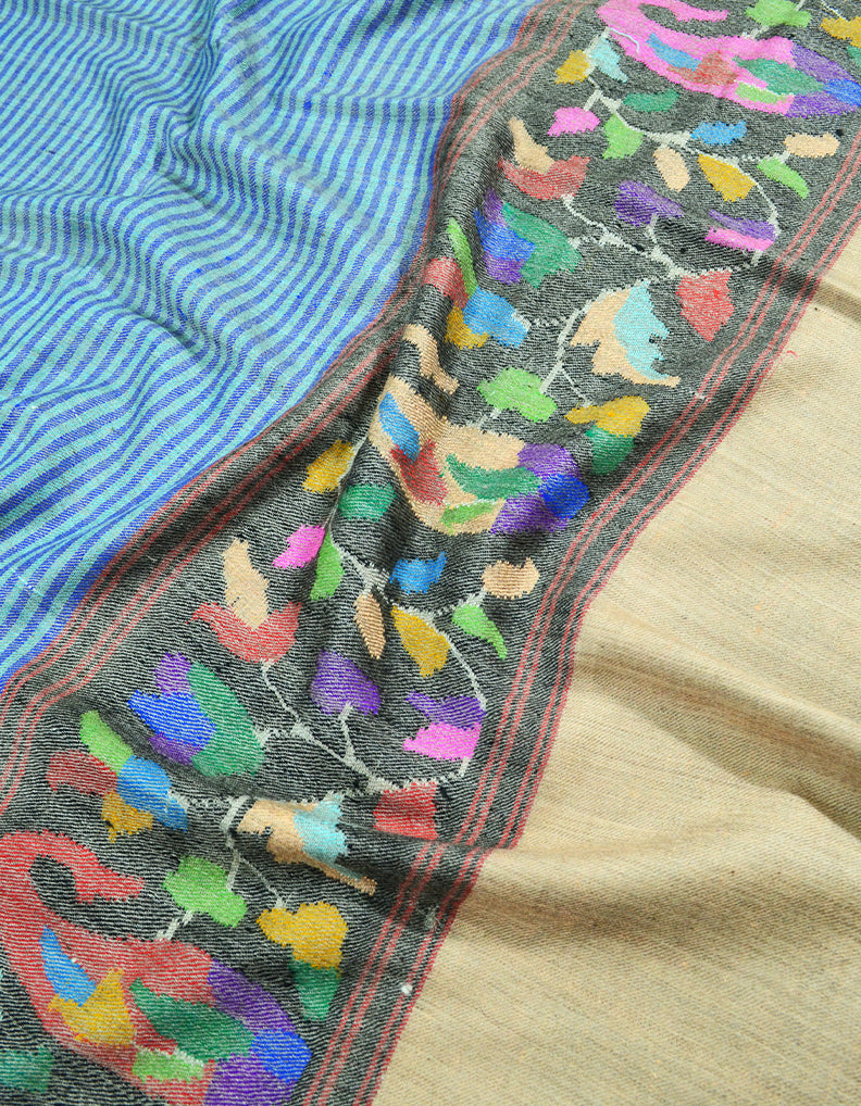 Striped Multicoloured Kani Pashmina Shawl In Sozni 6854