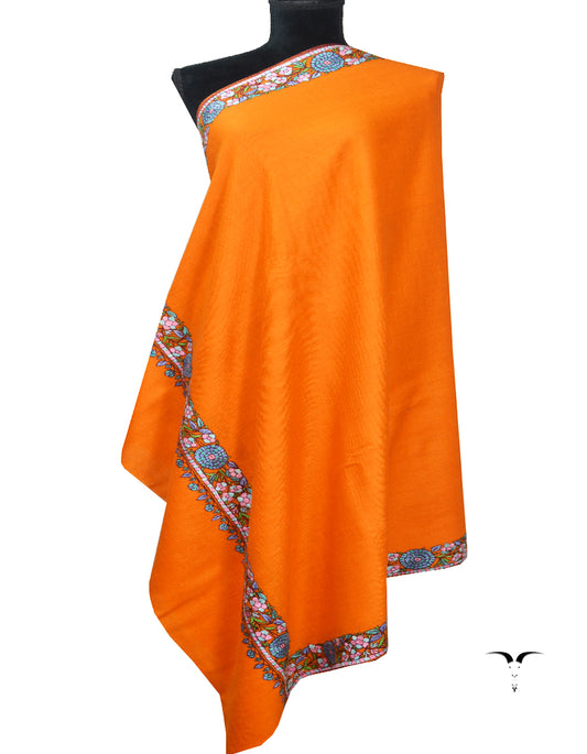 Orange Pashmina Shawl In Papermachie Embroidery 6895