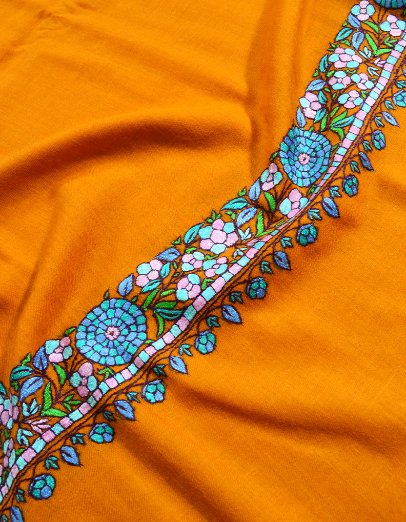 Orange Pashmina Shawl In Papermachie Embroidery 6895