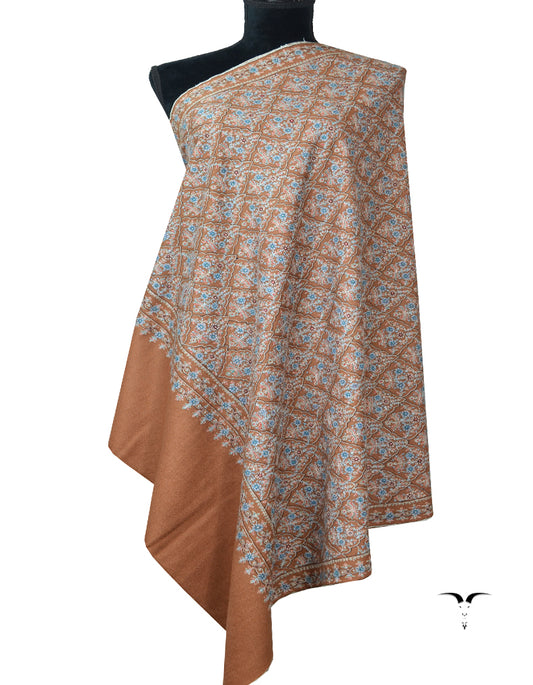 Pastel Orange Pashmina Shawl In Sozni Embroidery 6984