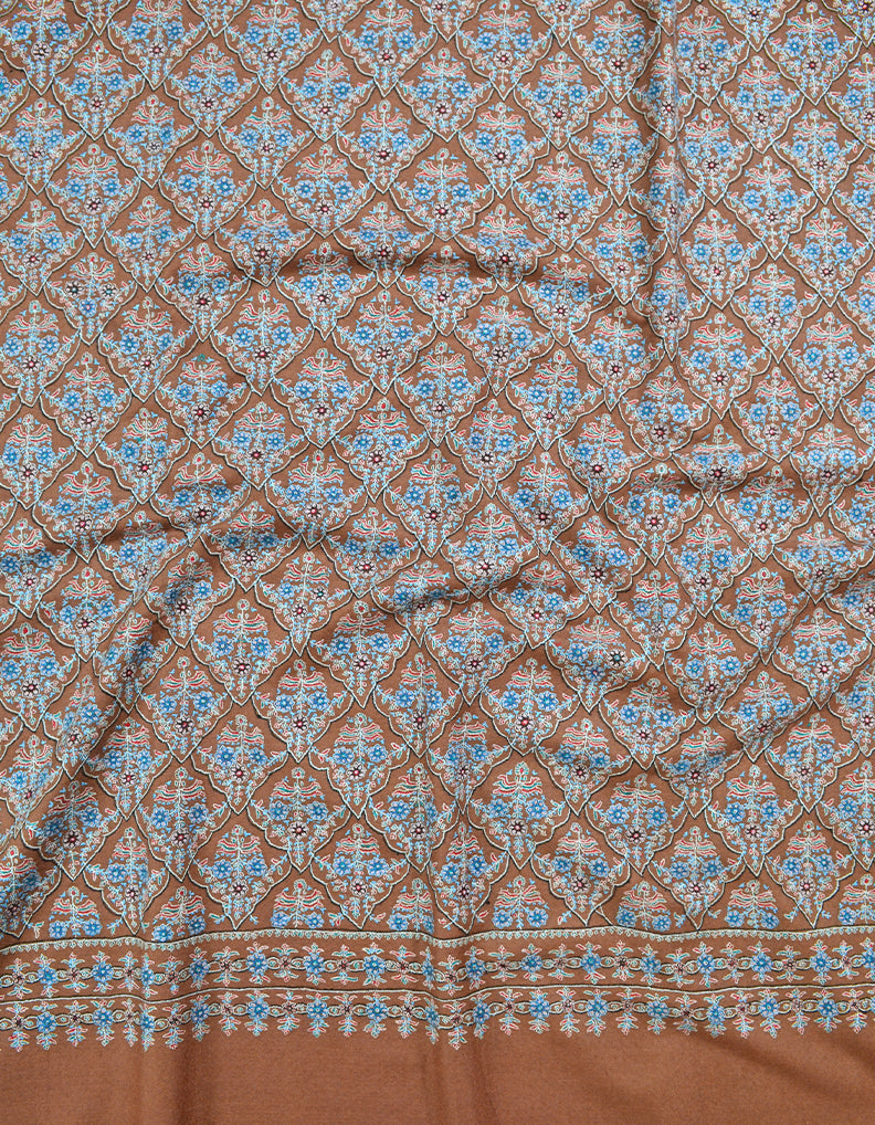 Pastel Orange Pashmina Shawl In Sozni Embroidery 6984