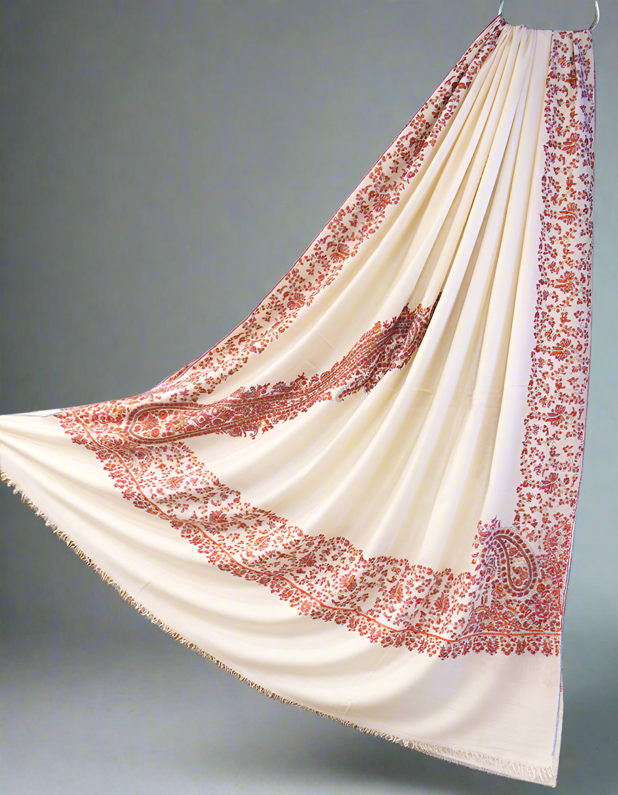 pure white XL embroidery Gi pashmina shawl 8879