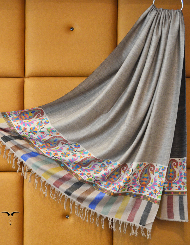 Grey & Black Kani Pashmina Shawl 7069