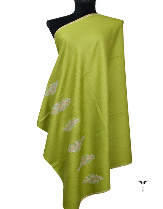 Parrot Green Embroidery Pashmina Shawl 7099