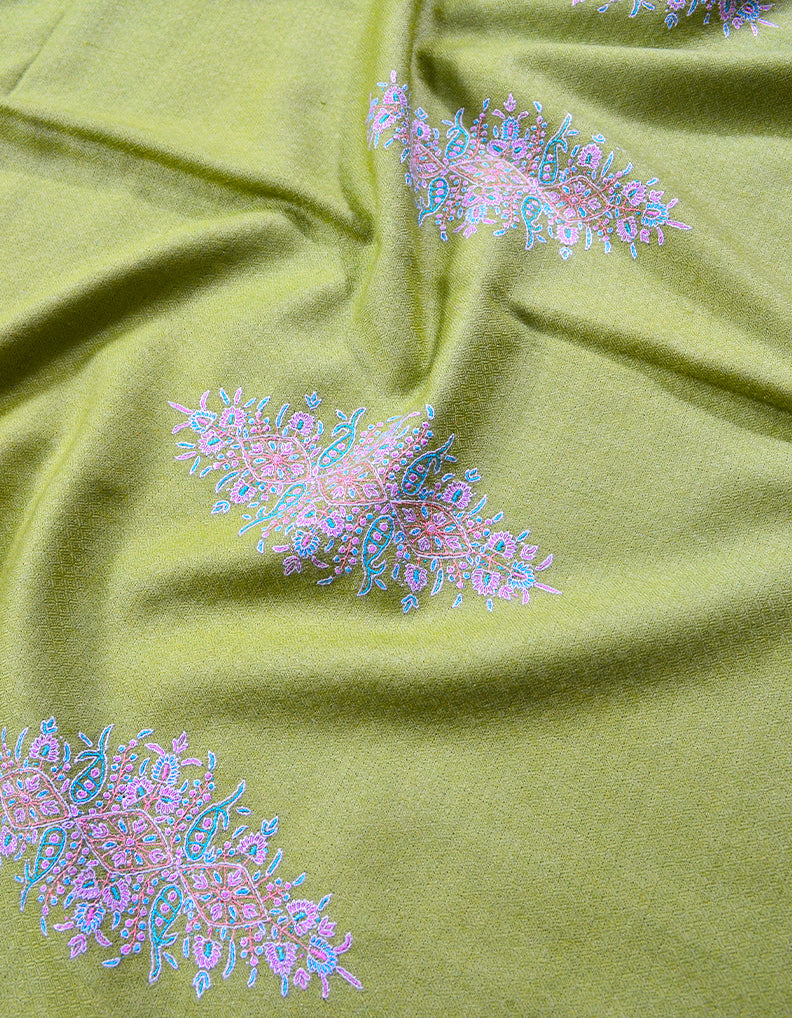 Parrot Green Embroidery Pashmina Shawl 7099