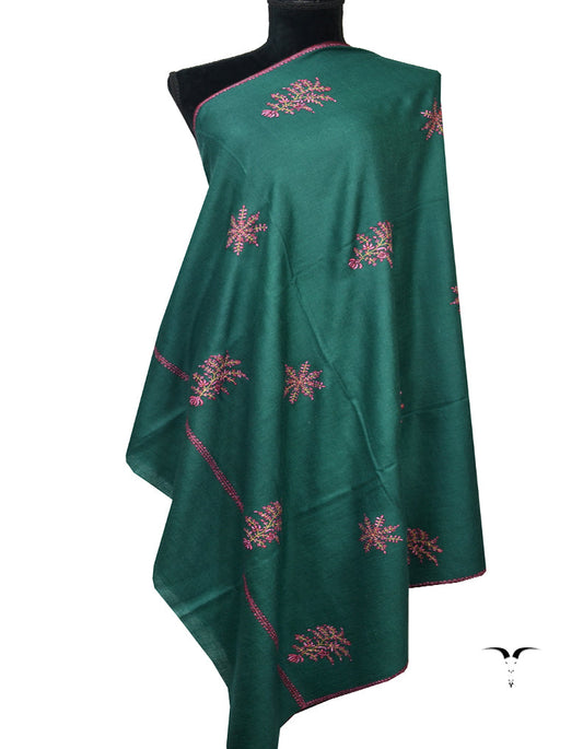 Green and Pink Embroidery Pashmina Shawl 7103