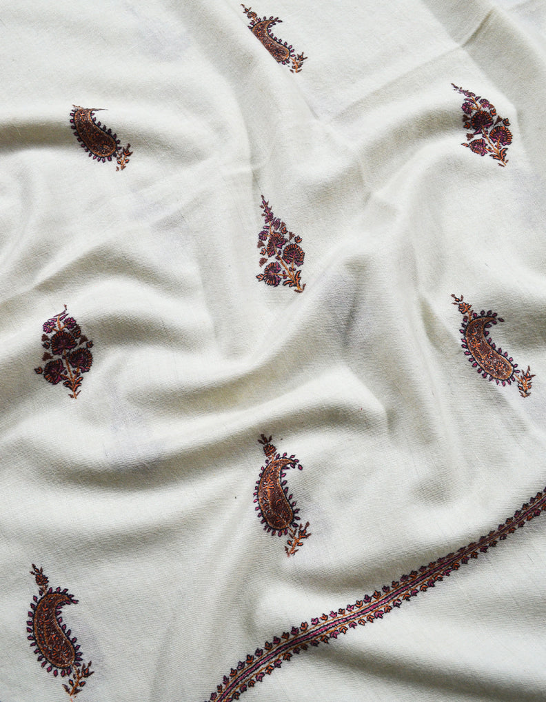 White Embroidery Pashmina Shawl 7110