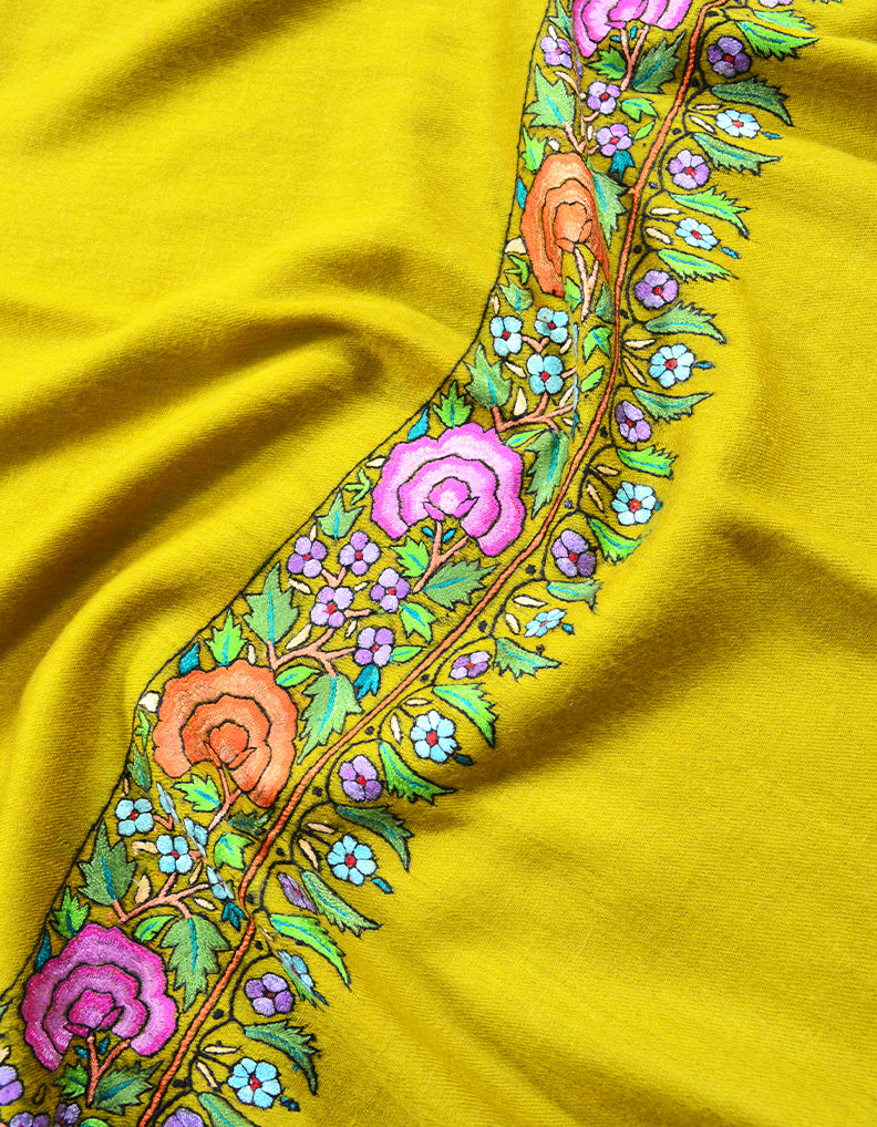 Mustard Embroidery Pashmina Shawl 7122