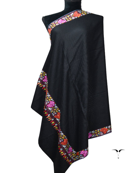 Black Embroidery Pashmina Shawl 7129