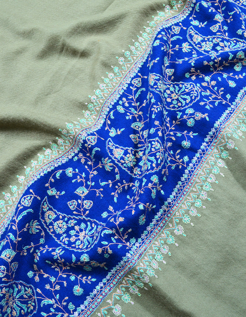 Blue and Grey Embroidery Pashmina Shawl 7133