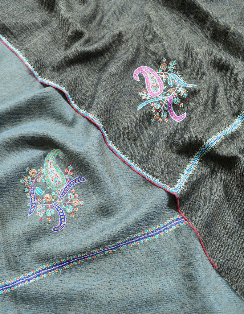 Dusty Blue and Black Embroidery Pashmina Shawl 7135