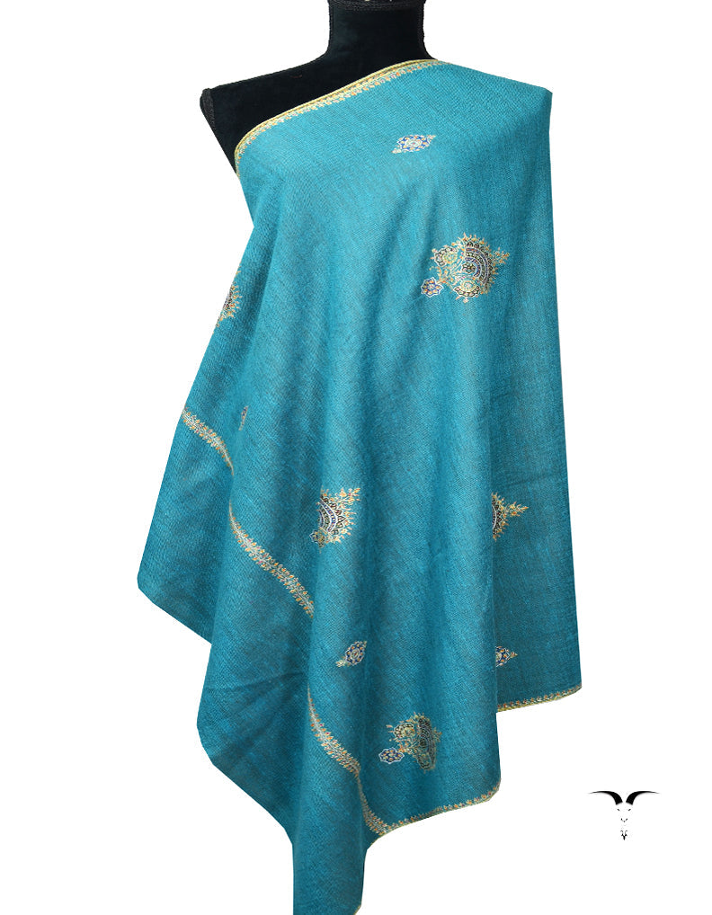 Green and sky blue Embroidery Pashmina shawl 7141