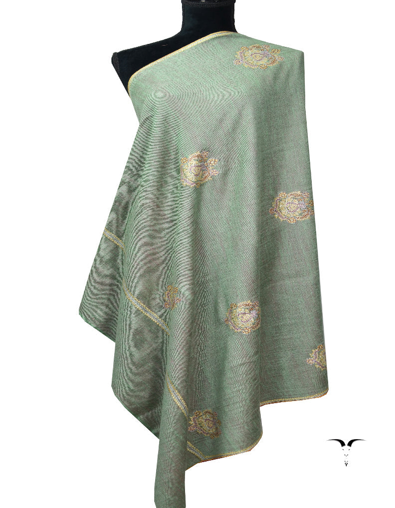 Green and Pink Embroidery Pashmina Shawl 7142