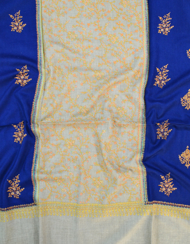 Blue and golden Embroidery pashmina shawl 7147