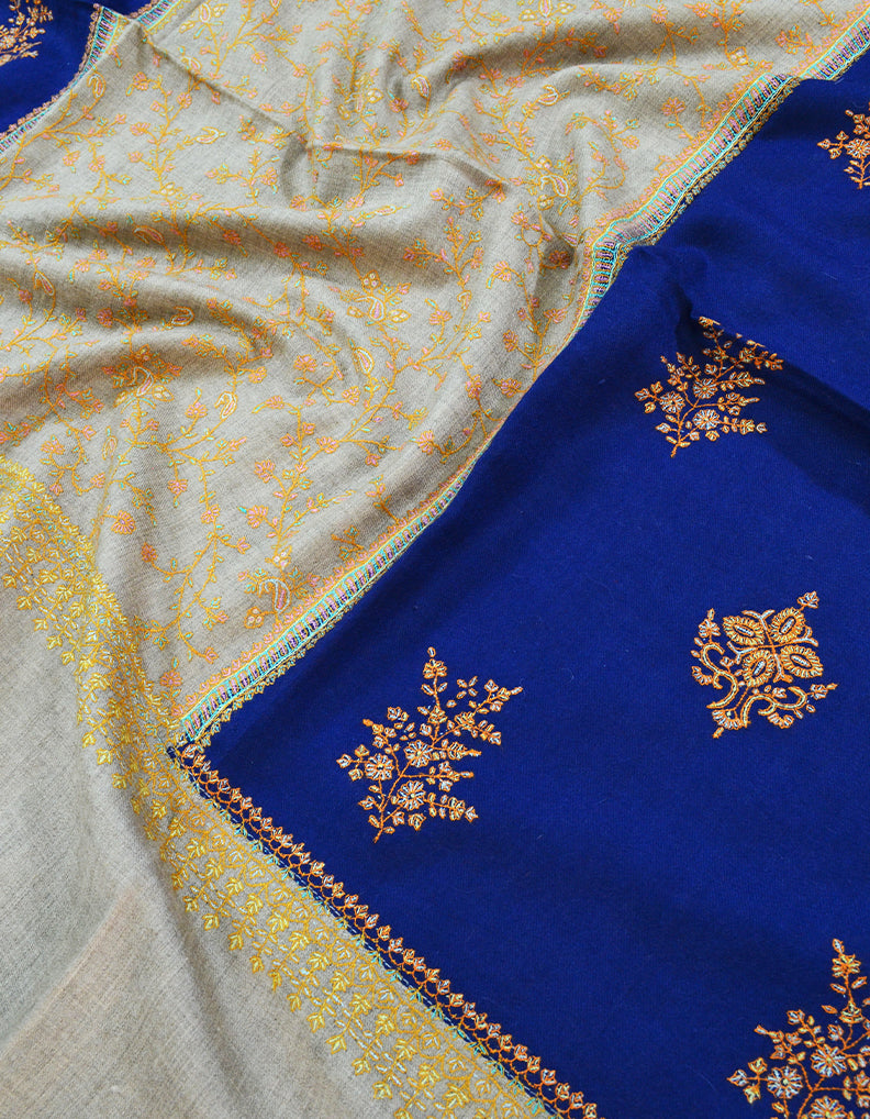 Blue and golden Embroidery pashmina shawl 7147