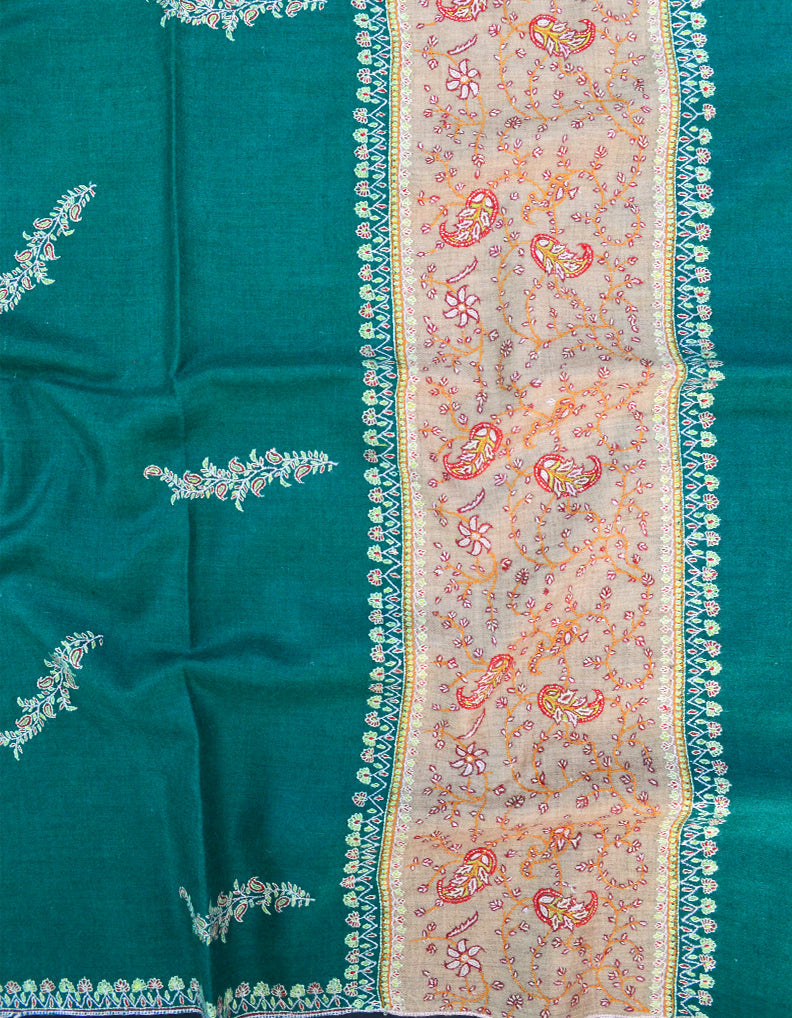 Natural Green Embroidery Shawl 7159