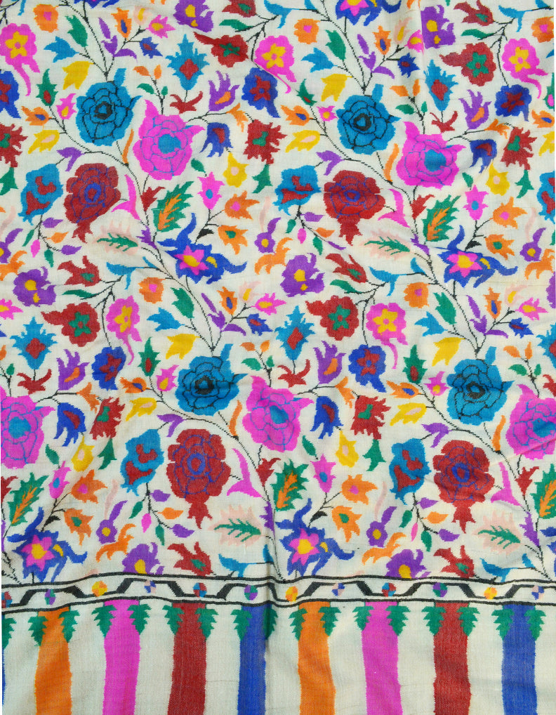 White and multicoloured Kani Pashmina shawl 7163
