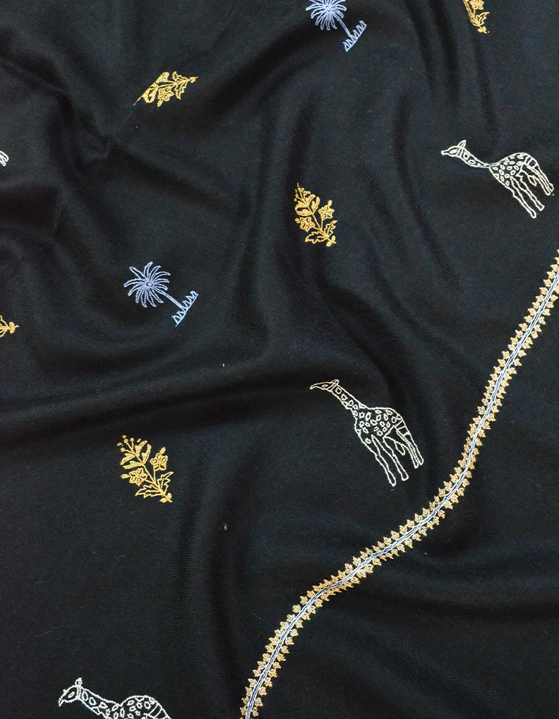 Black Embroidery Pashmina Shawl 7189
