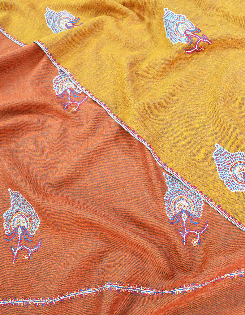 Brown and Mustard embroidery Pashmina Shawl 7200