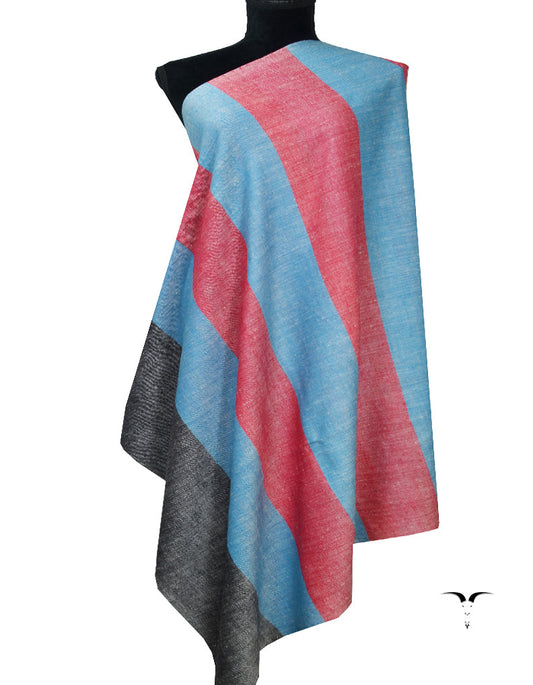 Sky Blue Red and Black Striped Pashmina Shawl 7214