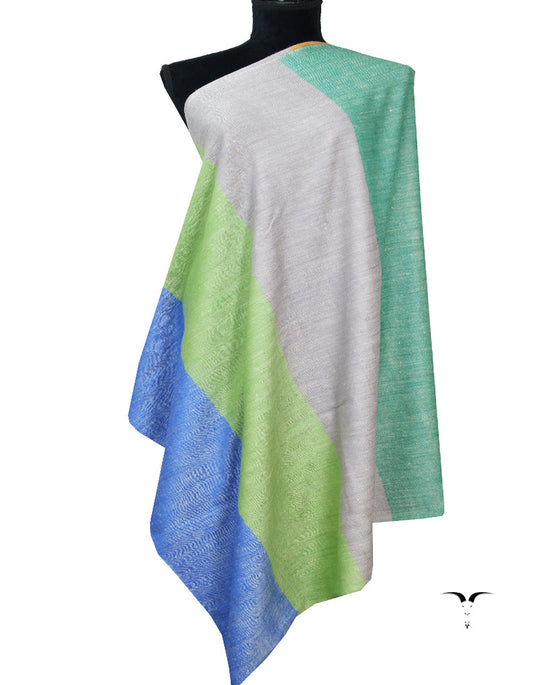 Parrot Green and Grey Striped Pashmina Shawl 7215