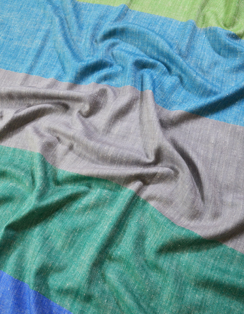 Blue Green and Grey Striped Pashmina Shawl 7220