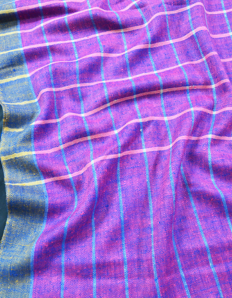 Purple Sky Blue and Pink Striped Pashmina Shawl 7231