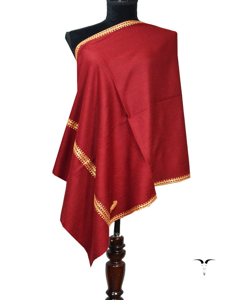 Red and Golden Embroidery Pashmina stole 7237