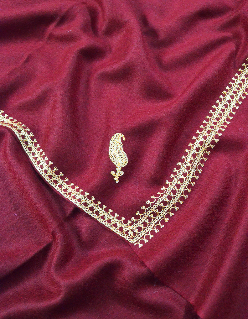 Red and Golden Embroidery Pashmina stole 7237