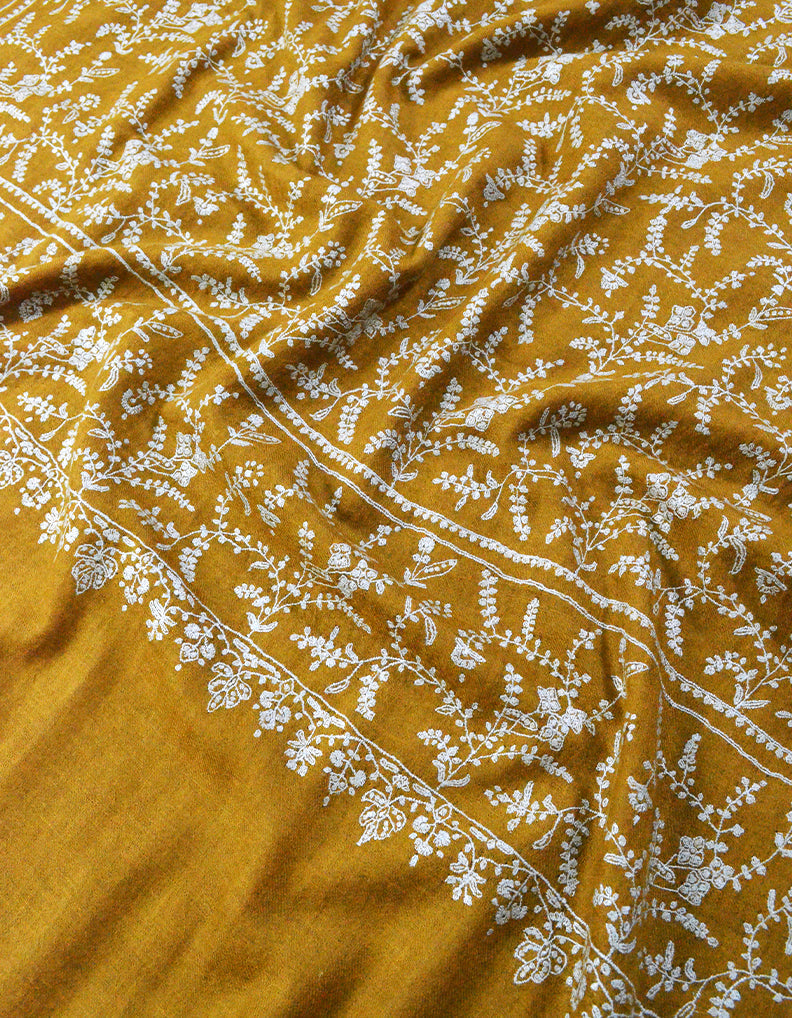 Mustard Embroidery Pashmina Shawl 7248