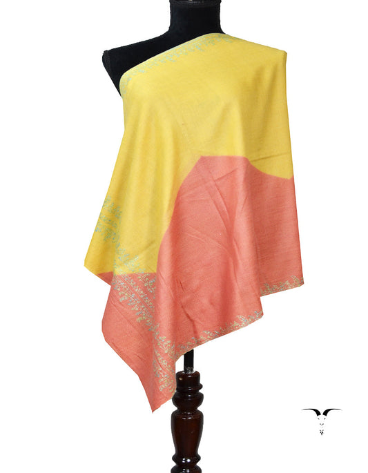 Yellow and Orange Embroidery Pashmina Stole 7255