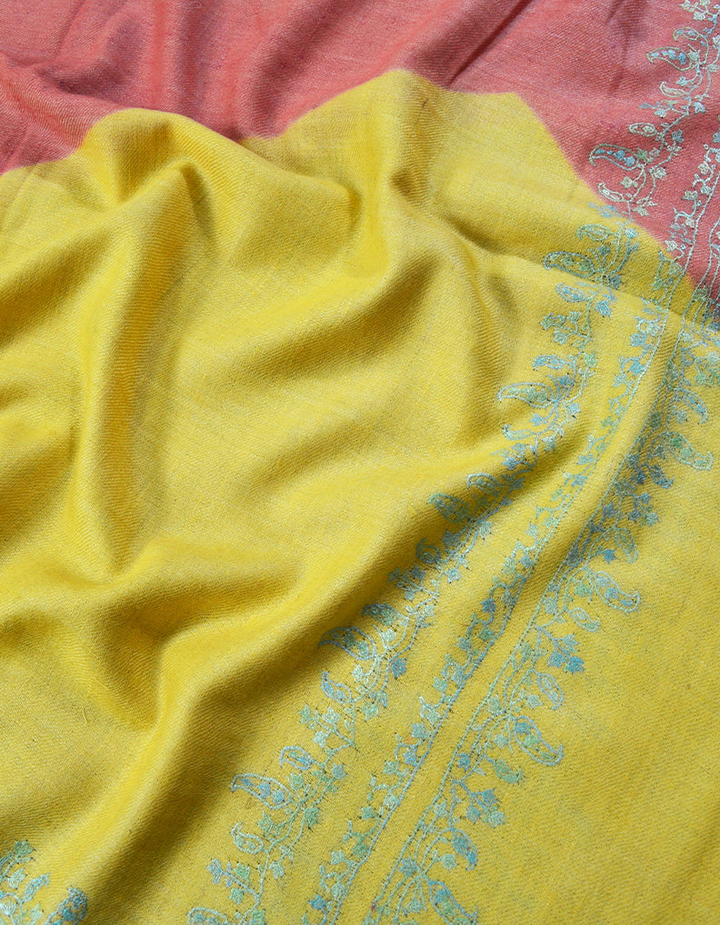 Yellow and Orange Embroidery Pashmina Stole 7255