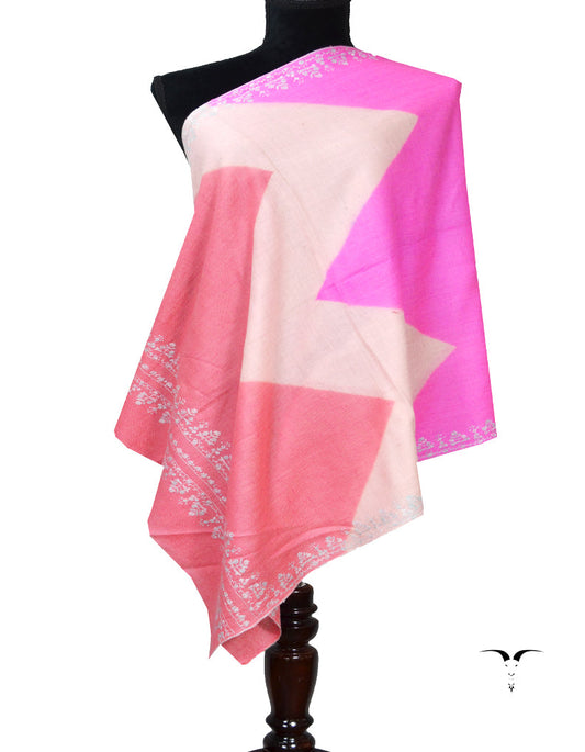 Pink and White Embroidery Pashmina Stole 7256