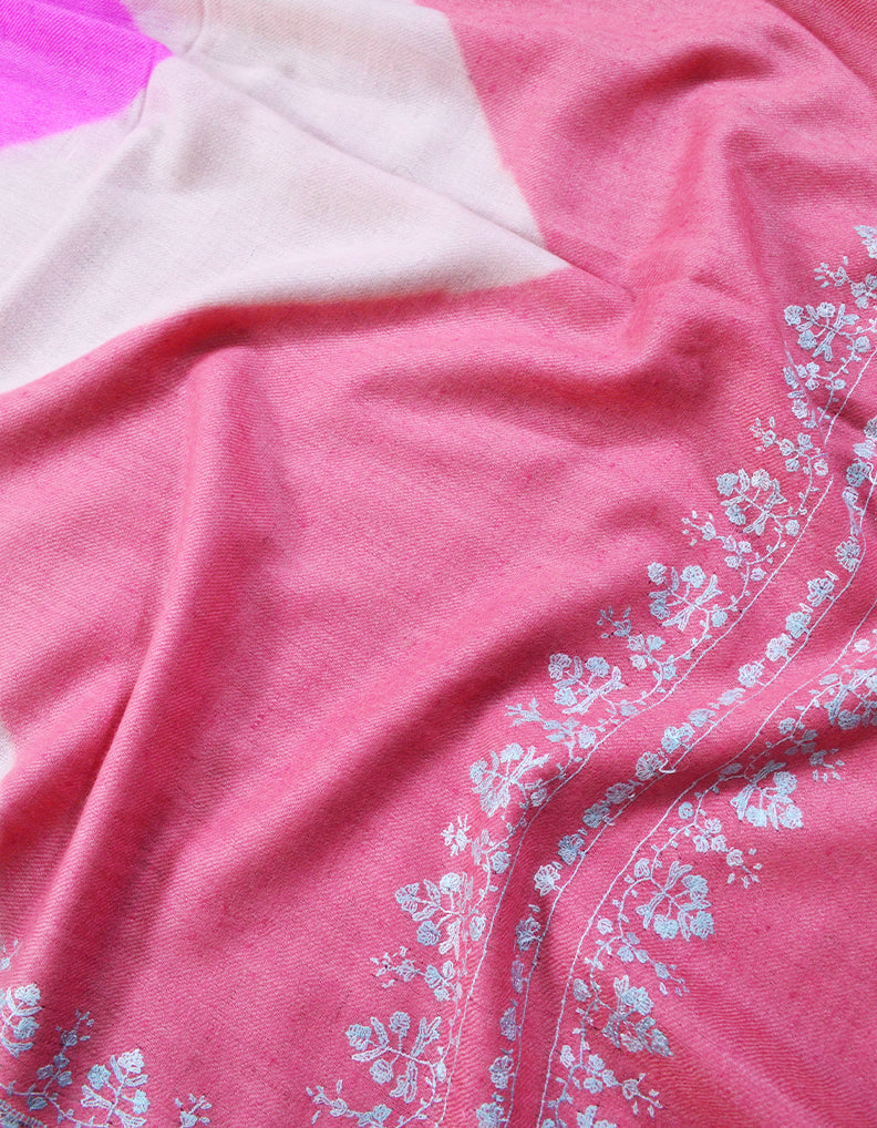 Pink and White Embroidery Pashmina Stole 7256