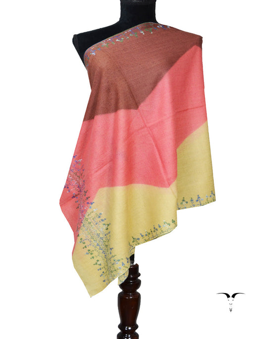 Brown Yellow and Pink Embroidery Pashmina Stole 7257