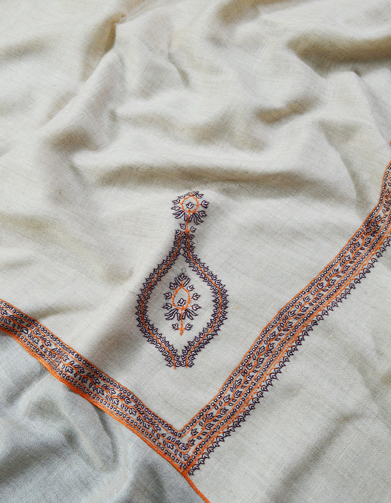 White and Black Embroidery Pashmina Shawl 7259