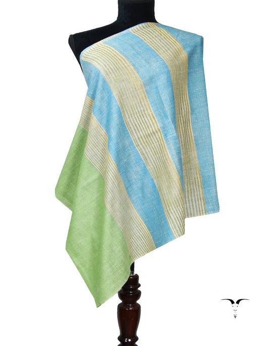 SkyBlue and Parrot Green Striped Pashmina Stole 7267