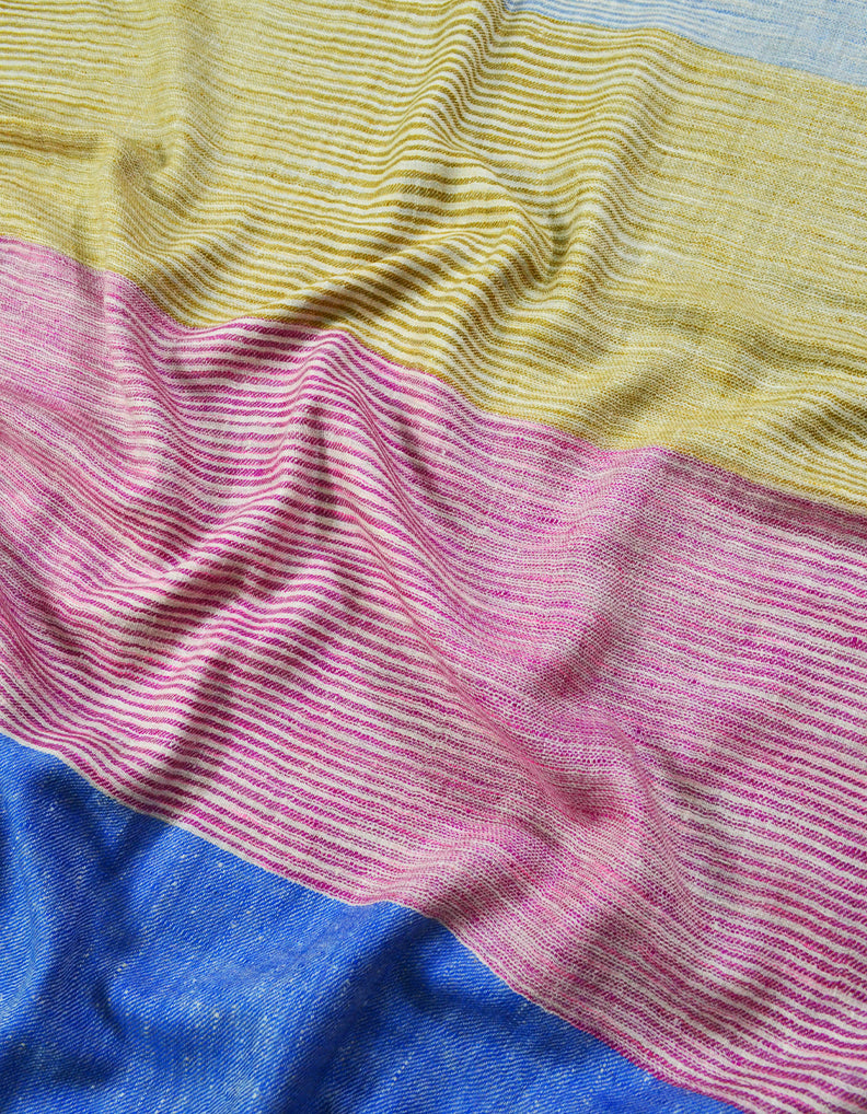 Yellow Pink and Blue Striped Pashmina Stole 7271