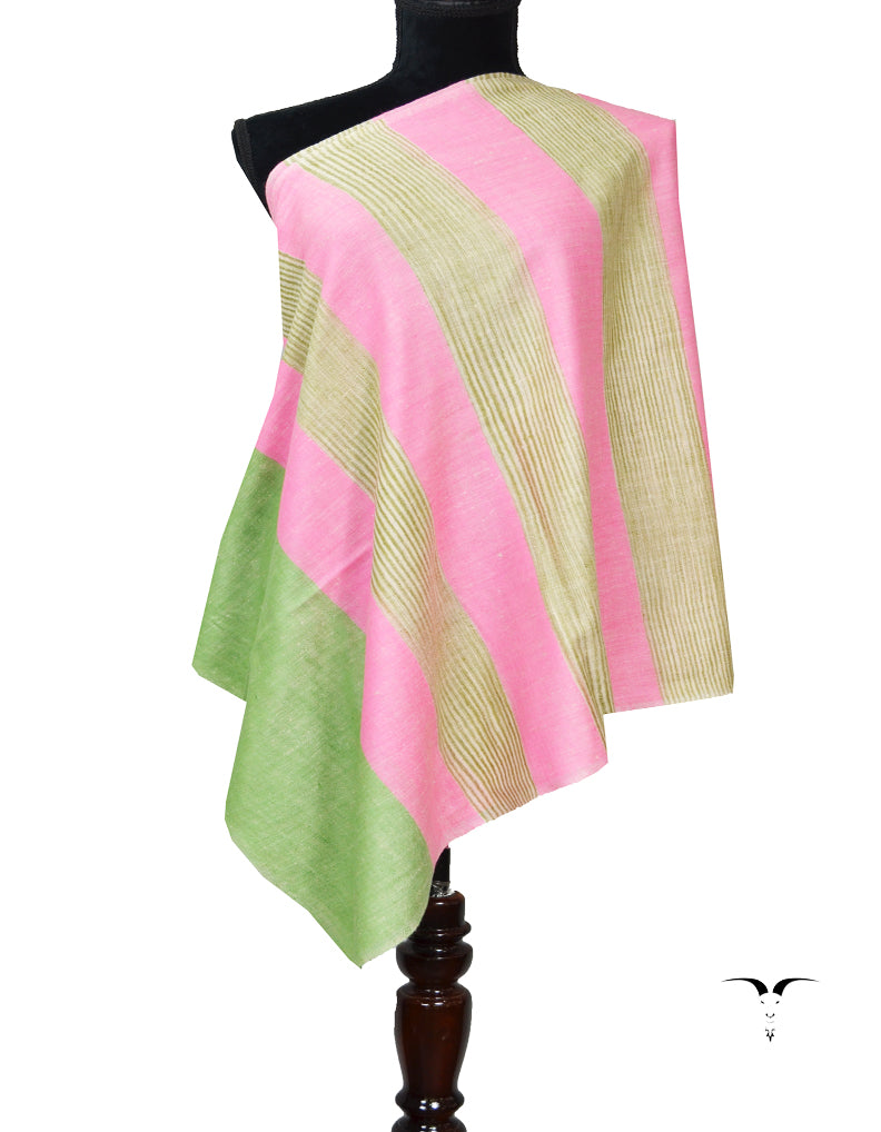 Pink and Parrot Green Striped Pashmina Stole 7276