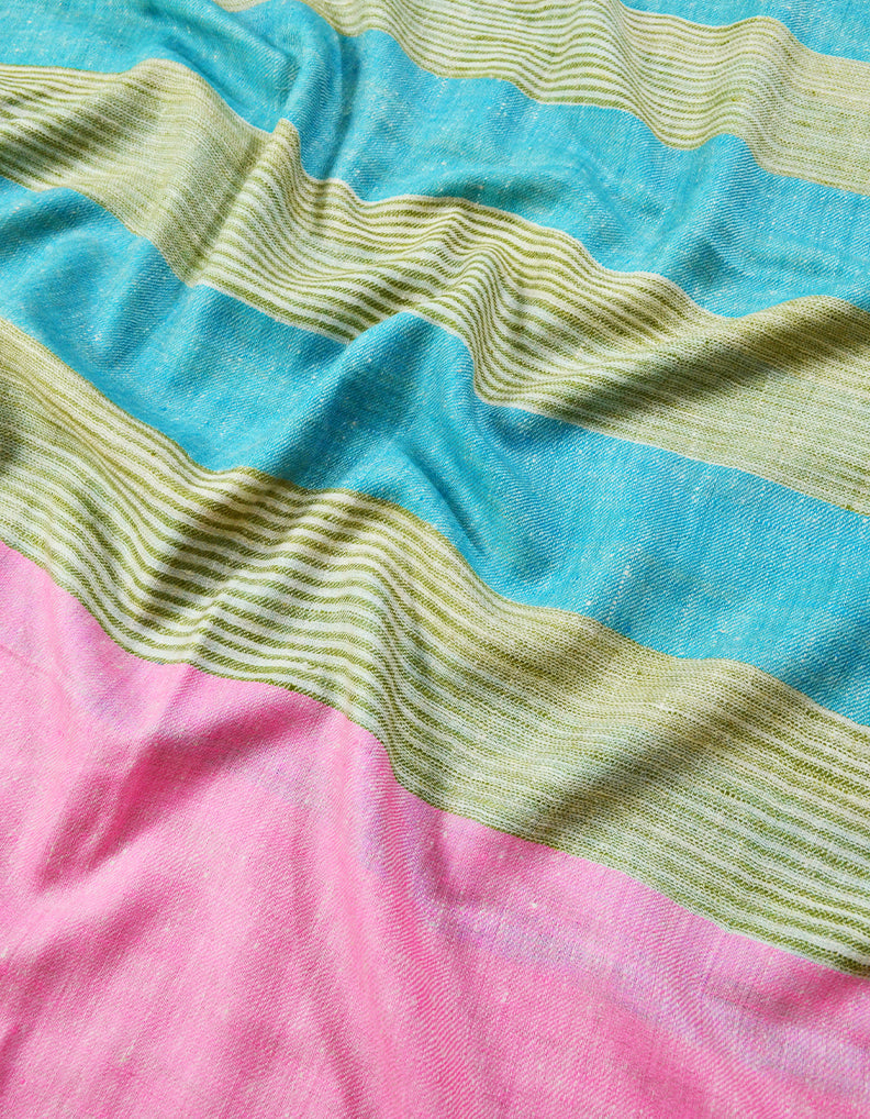 Pink Green and SkyBlue Striped Pashmina Stole 7282